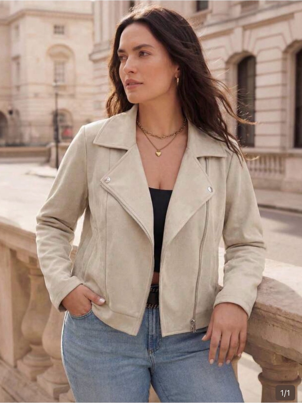 Source Unknown Light Cream Suede Moto Blazer